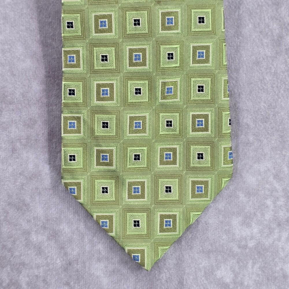 Eagle‎ Shirtmakers Since 1867 Green Blue Geometric 100% Silk Men's Neck Tie NWOT